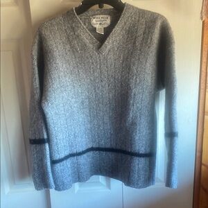 Work Wear Vintage Look Heavyweight Gray/Blk Wool Blend Vneck Long Sleeve large